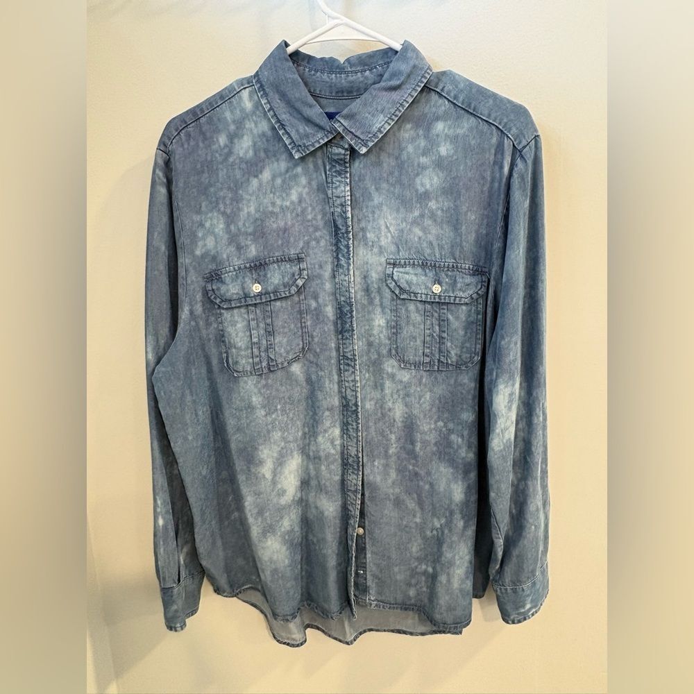 Up Cycled Tree Of Life Blue Denim Shirt - Picture 2 of 14